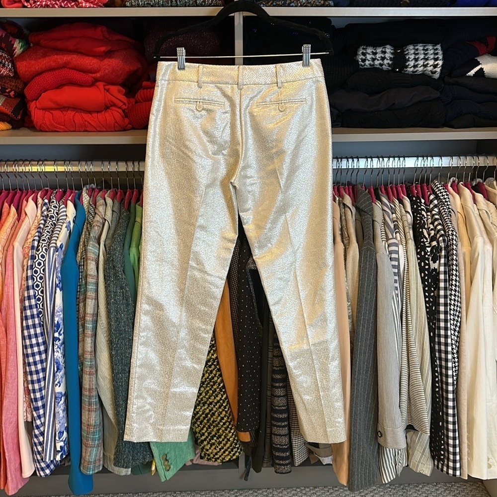 Club Monaco shimmery cream/silver print 4 pocket trouser size 4 - Picture 3 of 3